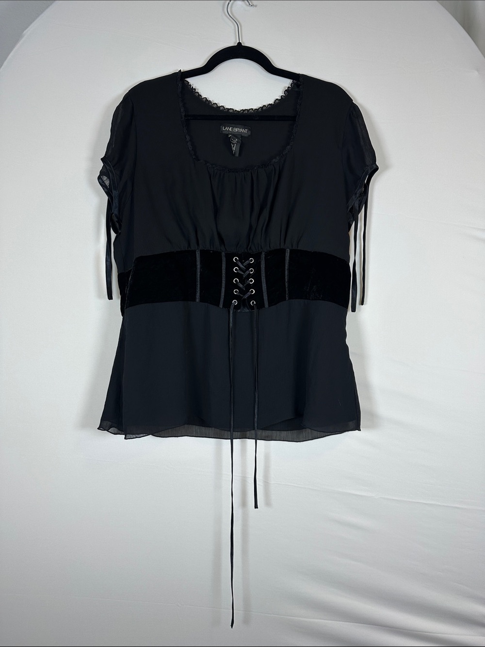 Lane Bryant Lace Up Peasant Top 18 Black Velvet Renaissance Faire Pirate Goth